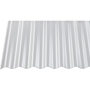 Gerillte, klare PC Wellplatte Sinus 76/18, 6000x900 mm, für Kunststoffbedachung.