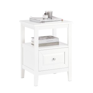 Weißer SoBuy Nachttisch FBT131-W mit Schublade und Ablagefläche.