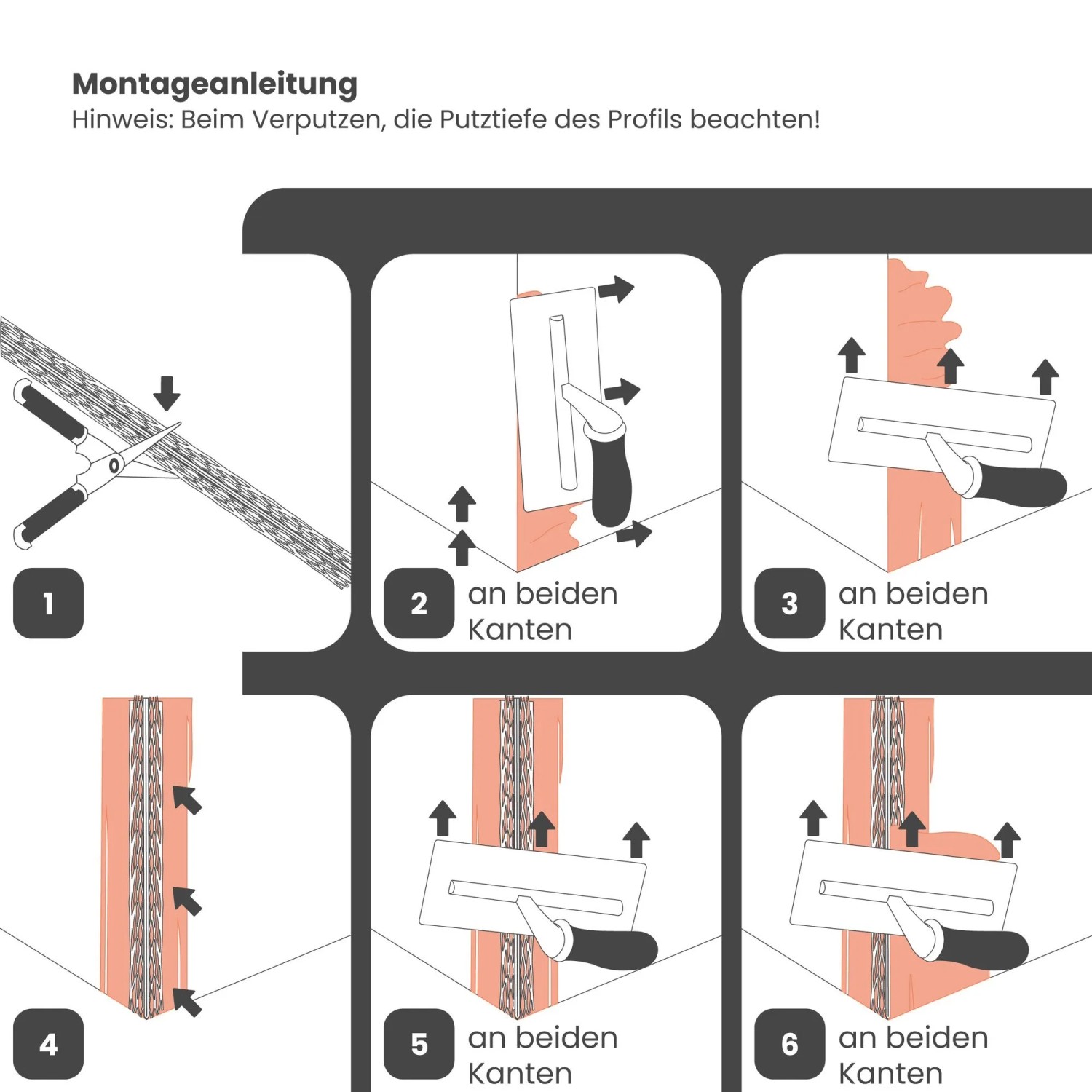Montageanleitung für Protektor Kantenprofil 1007 Innenputz mit Hinweisen zum Verputzen.