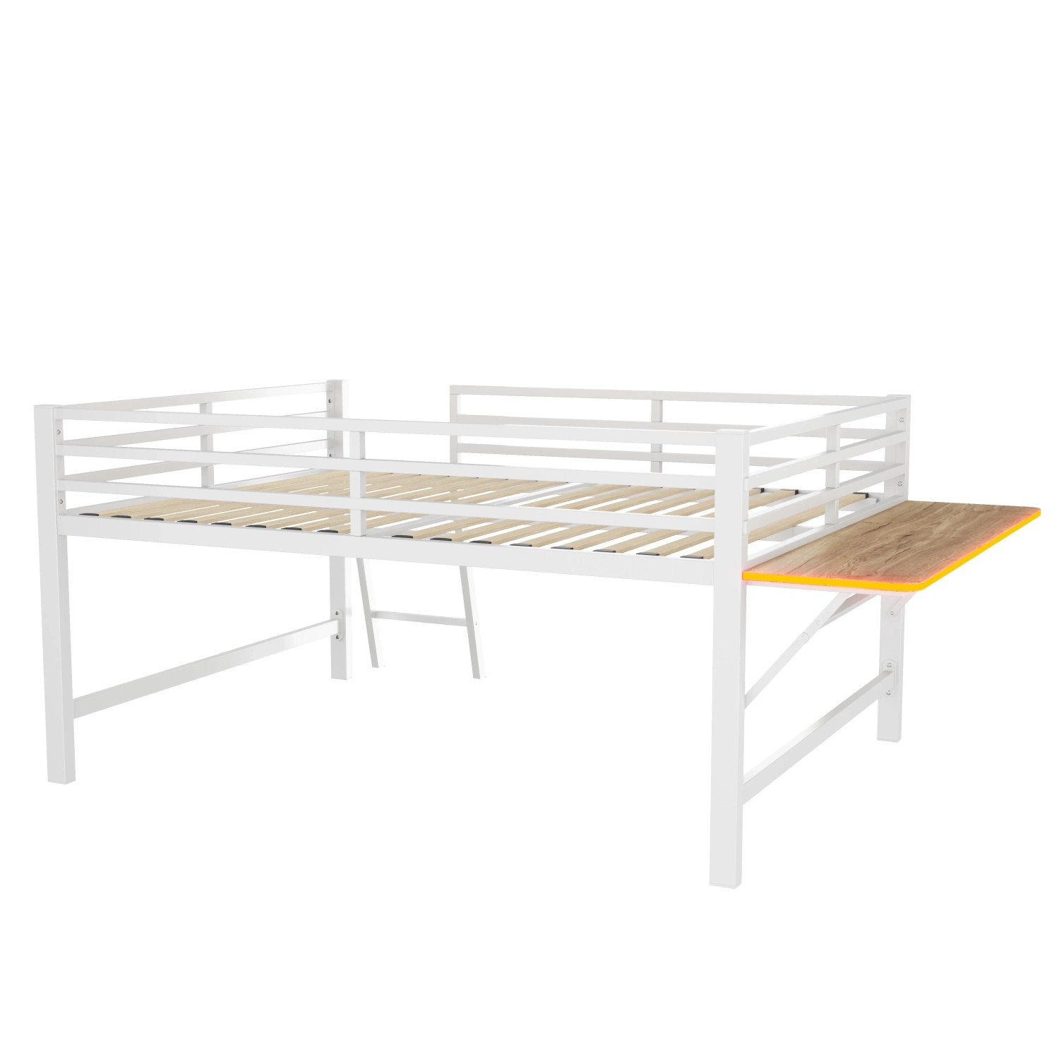 okwish Flachbett 140x200cm mit Schreibtisch und LED Lichtband Weiß ohne Matratze