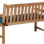 Madison Gartenbankauflage Panama Sea Blue (150x48 cm) auf einer Gartenbank. Hoher Sitzkomfort durch dicke Polsterung.