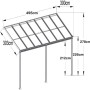 Skizze einer anthrazitfarbenen Home Deluxe Terrassenüberdachung Solis mit Maßangaben.