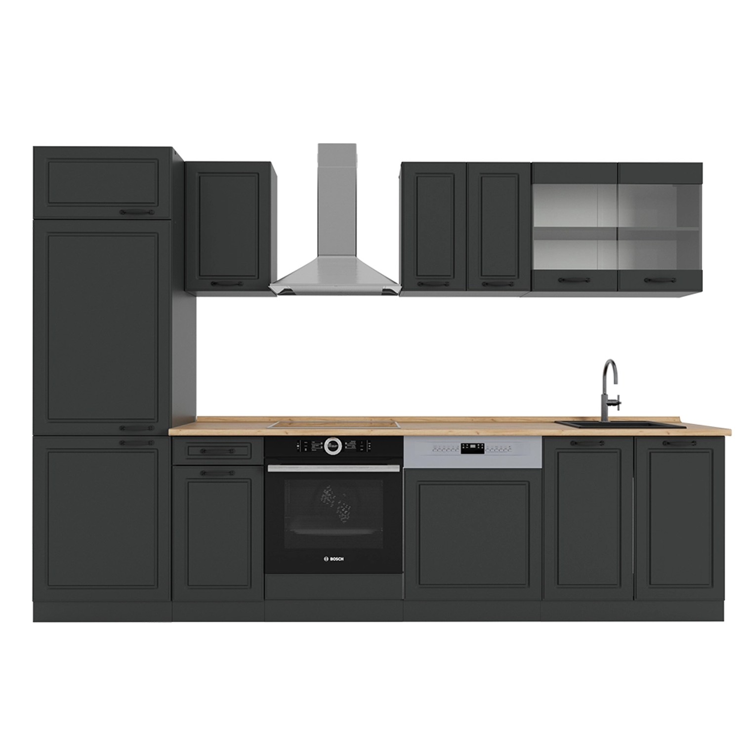 Vicco R-Line Küchenzeile Anthrazit Landhaus/Anthrazit 300 cm AP Eiche günstig online kaufen