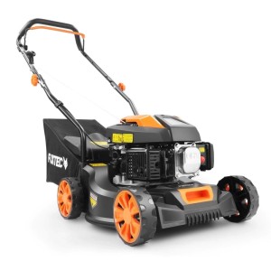 FUXTEC Benzin Rasenmäher FX-RM4180, schwarz-orange, 41 cm Schnittbreite, 45 L Fangkorb. Kompakt & leicht.