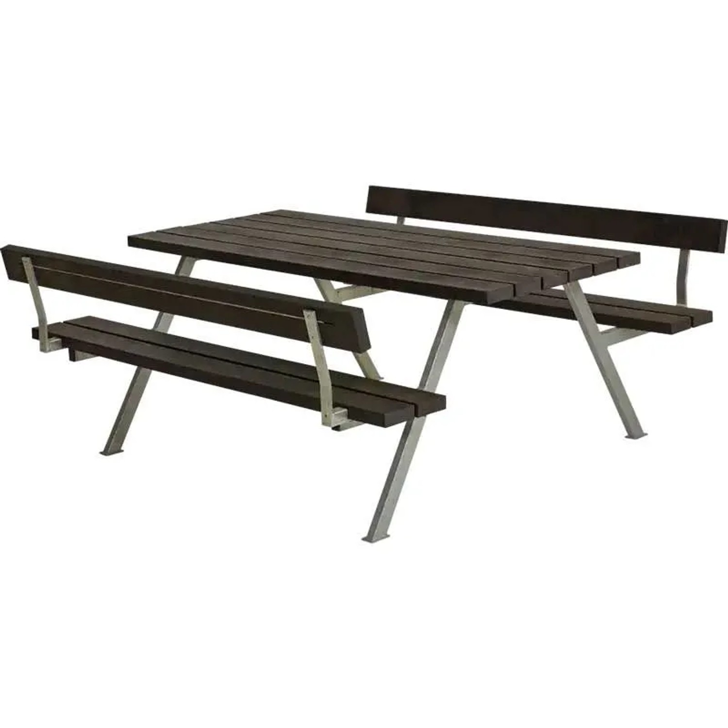 PLUS Gartensitzgruppe 177 cm RePlast Schwarz mit Rückenlehnen Robuste Sitzkombination für Draußen