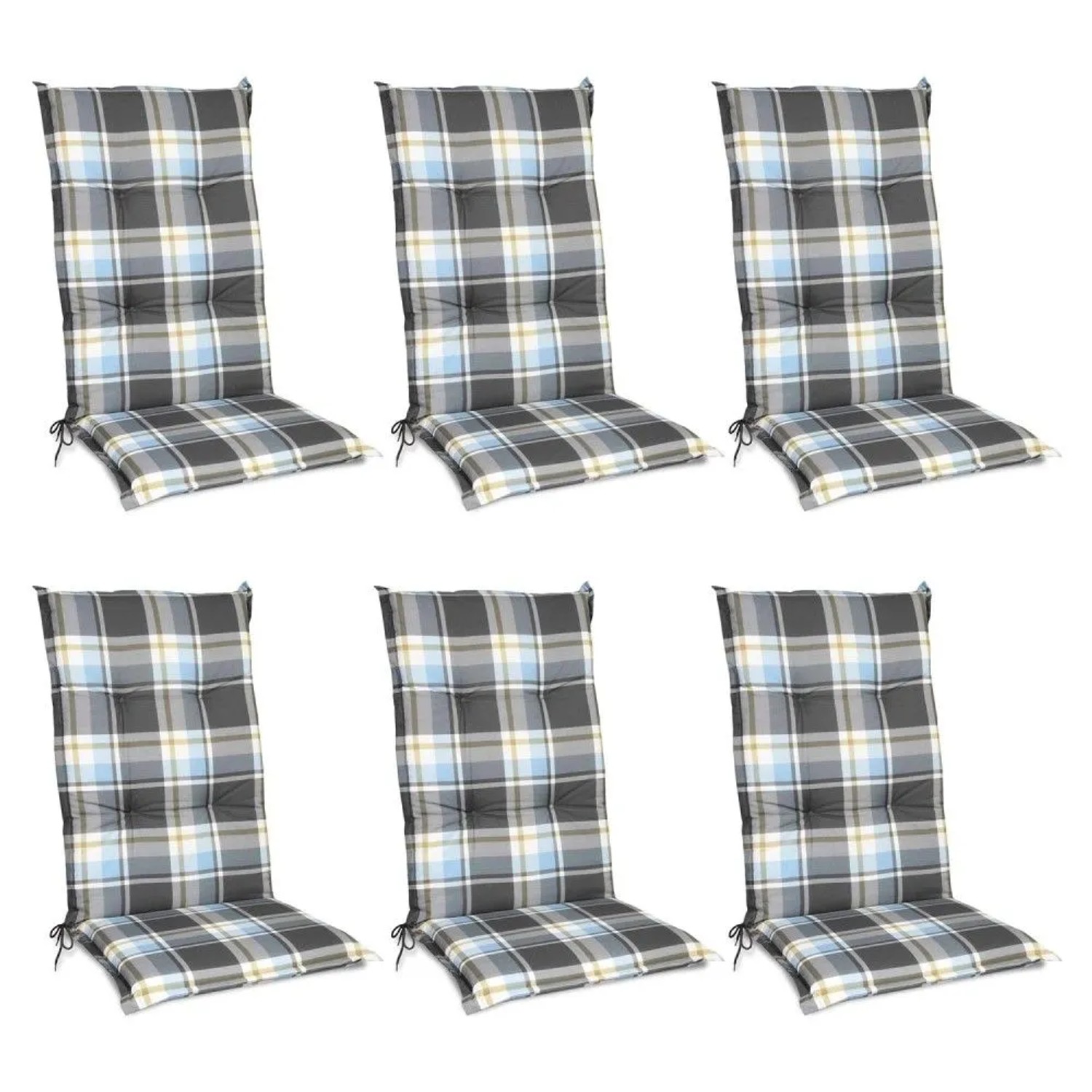 Beautissu Sunny BK Hochlehner 120x50x6cm Blau Kariert 6tlg