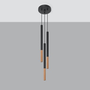 Sollux Mozaica Hängeleuchte mit 3 Leuchten, schwarz/kupferfarben, modernes Design.