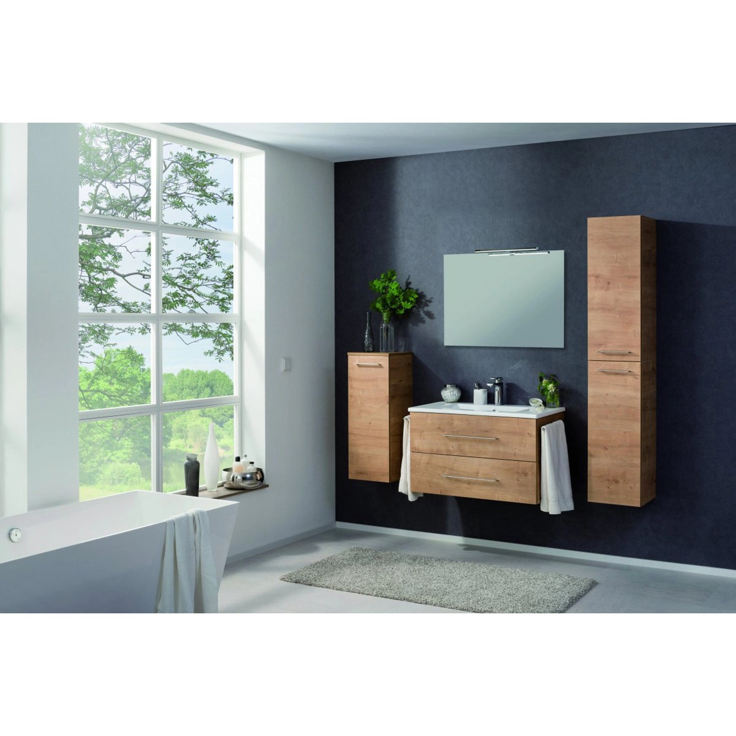 Fackelmann Bad-Hochschrank B.Perfekt Asteiche, 30 cm breit, im Badezimmer.