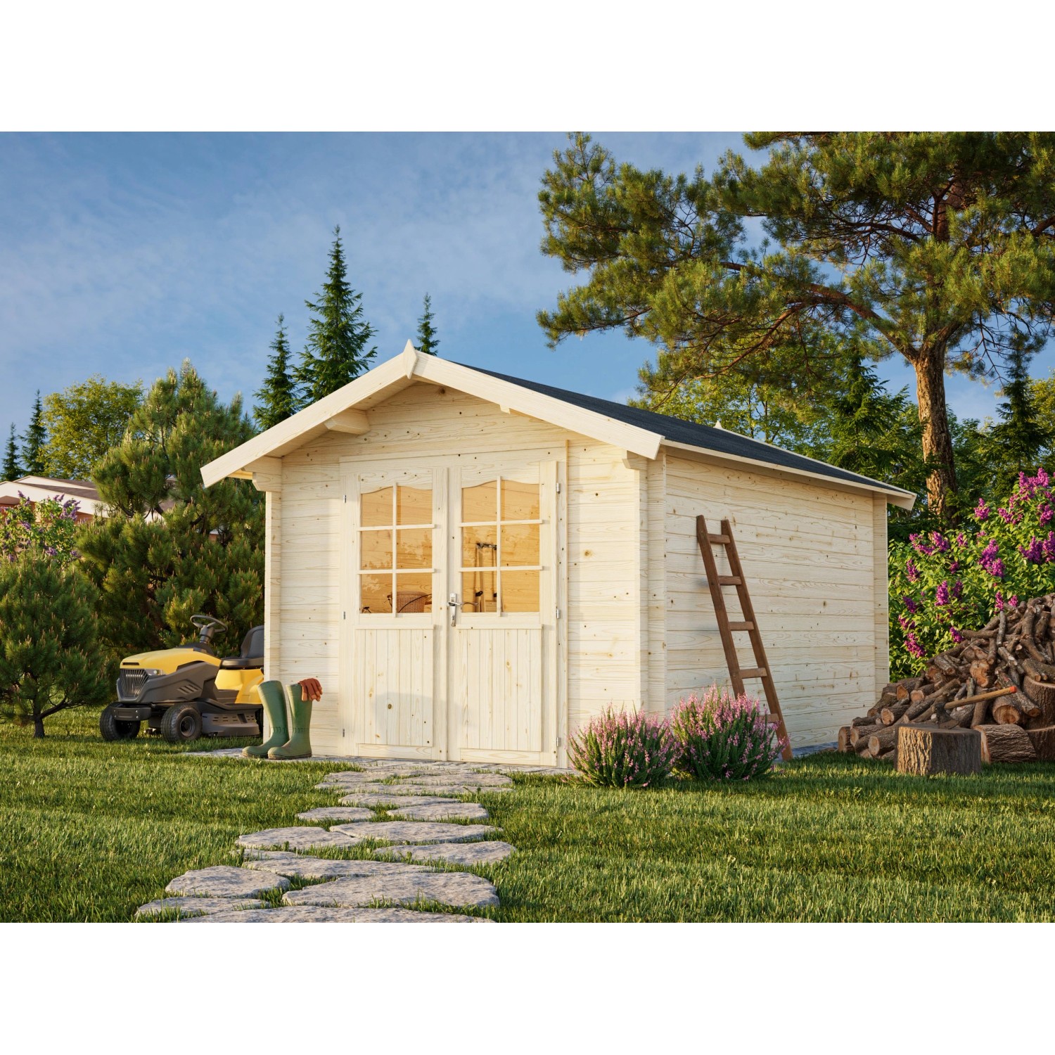 Palmako Gartenhaus Lotta 275 x 380 cm Lackiert Grau-Weiß FSC® günstig online kaufen