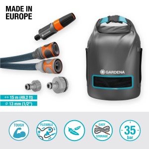 Gardena Liano Xtreme 15m Gartenschlauch Set mit Tasche, inkl. Spritze und Anschlussstücke.