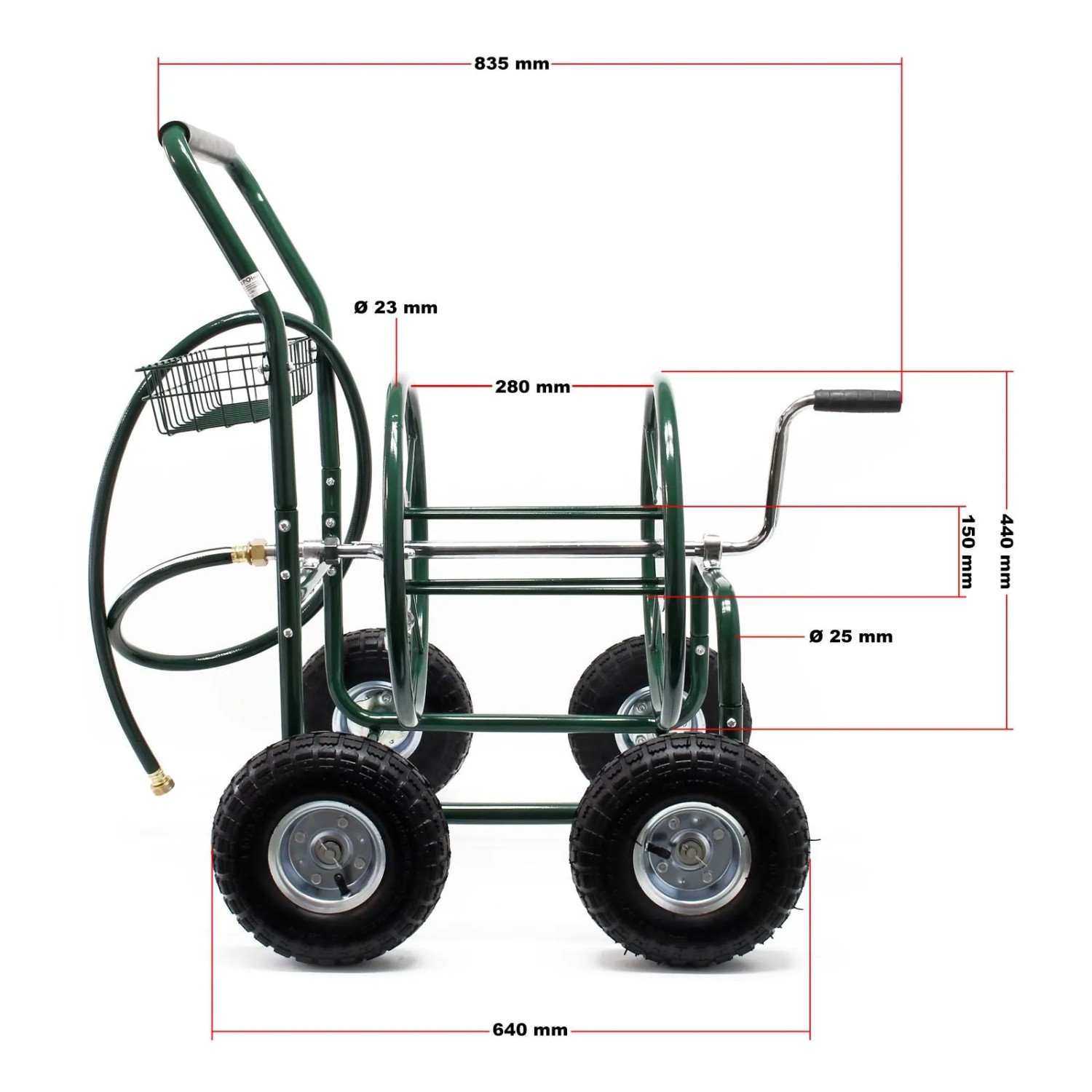 Wiltec Schlauchwagen 16Mm Gartenschlauch 76M Anschluss 19Mm 4 Räder Aufroller_4