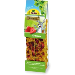 JR Farm Nager-Snack Farmys Erdbeere, 160g Packung. Leckerli für Nager mit Erdbeerstückchen.