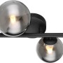 Moderne Globo LED-Wandleuchte Riha, 2-flammig, schwarz matt mit rauchfarbenen Glasschirmen.