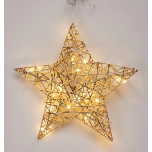 Goldener Deko-Stern mit 20 warmweißen LEDs, 30cm, für stimmungsvolle Weihnachtsbeleuchtung.