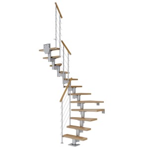 Dolle Mittelholmtreppe Dublin, Eiche perlgrau, 1/2 gewendelt, mit Edelstahlgeländer.
