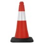 Rot-weißer Verkehrskegel, 51 cm hoch, mit schwerem, schwarzem Fuß für Pannenhilfe und Baustellen.