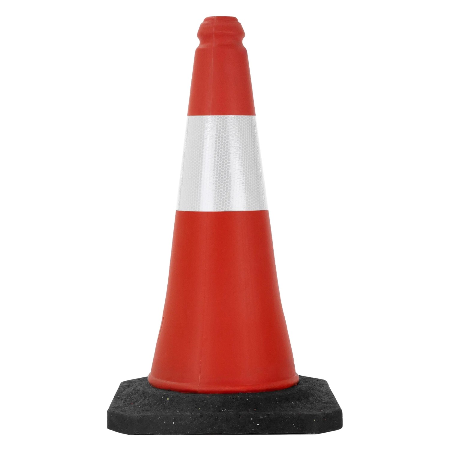 Rot-weißer Verkehrskegel, 51 cm hoch, mit schwerem, schwarzem Fuß für Pannenhilfe und Baustellen.