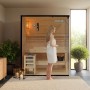 Home Deluxe Sauna SHADOW L für 3 Personen, aus Fichtenholz mit Glasfront und Zubehör.