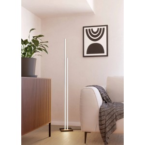Moderne EGLO LED Stehleuchte CANNIGIONA, schwarz, mit zwei Leuchtstäben im Wohnzimmer.