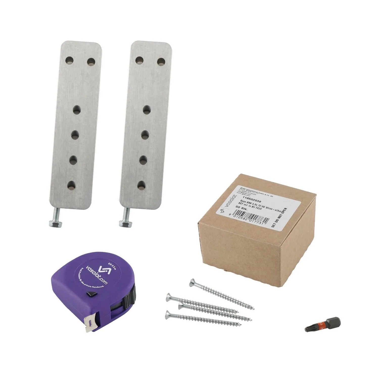 vasalat Set HVP Schwerlastverbinder 25x100x12 mm mit Sicherung Spaxschrauben & Bit TX20