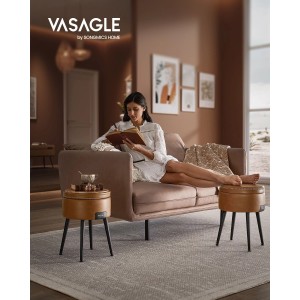 Vasagle Sitzhocker Karamellbraun als Schuhbank mit Stauraum im Wohnzimmer.