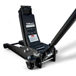 Schwarzer ViMa24 Wagenheber 3t, extra flach, mit Hebel und Rollen für Auto-Reparatur.