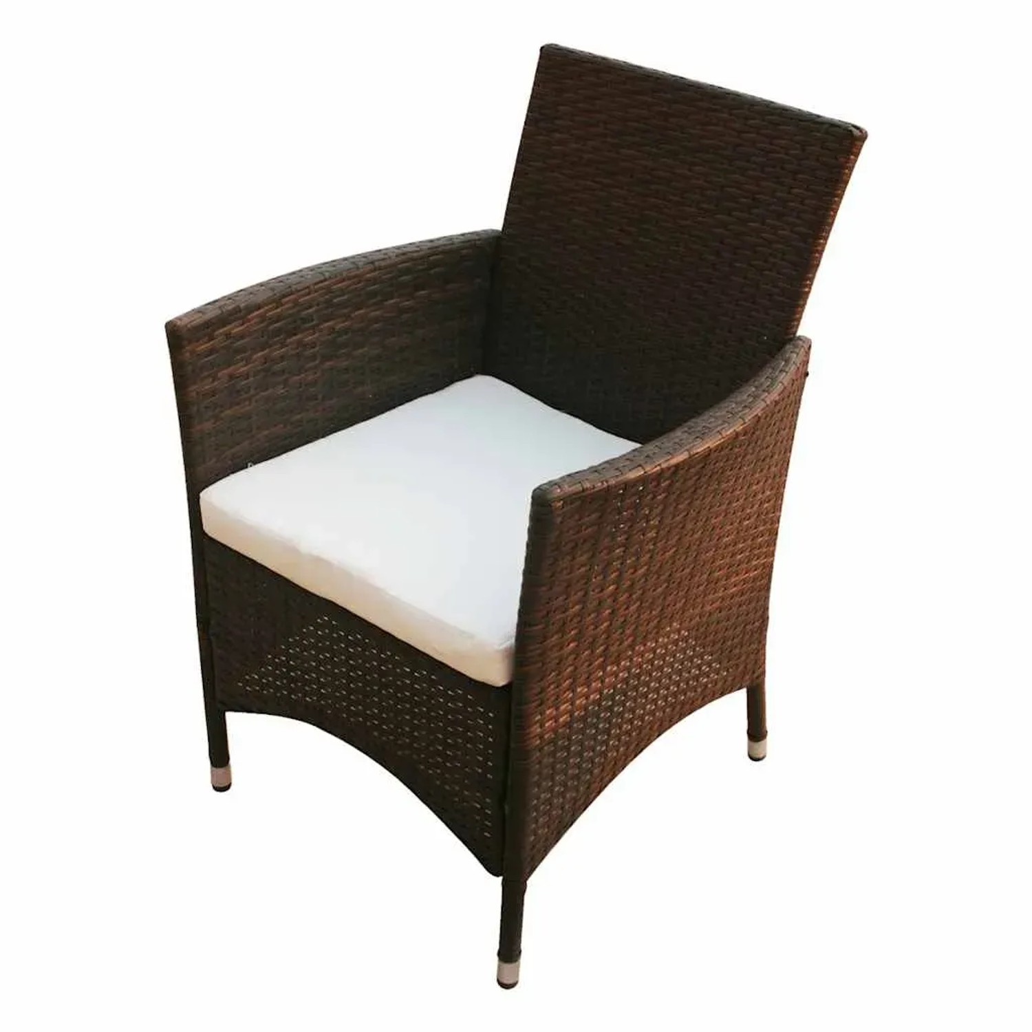 Brauner vidaXL Gartenstuhl aus Rattan mit cremeweißem Sitzkissen.