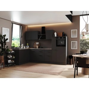 Moderne graue Respekta Selection Winkelküche Elisabeth mit Elektrogeräten und Spüle.