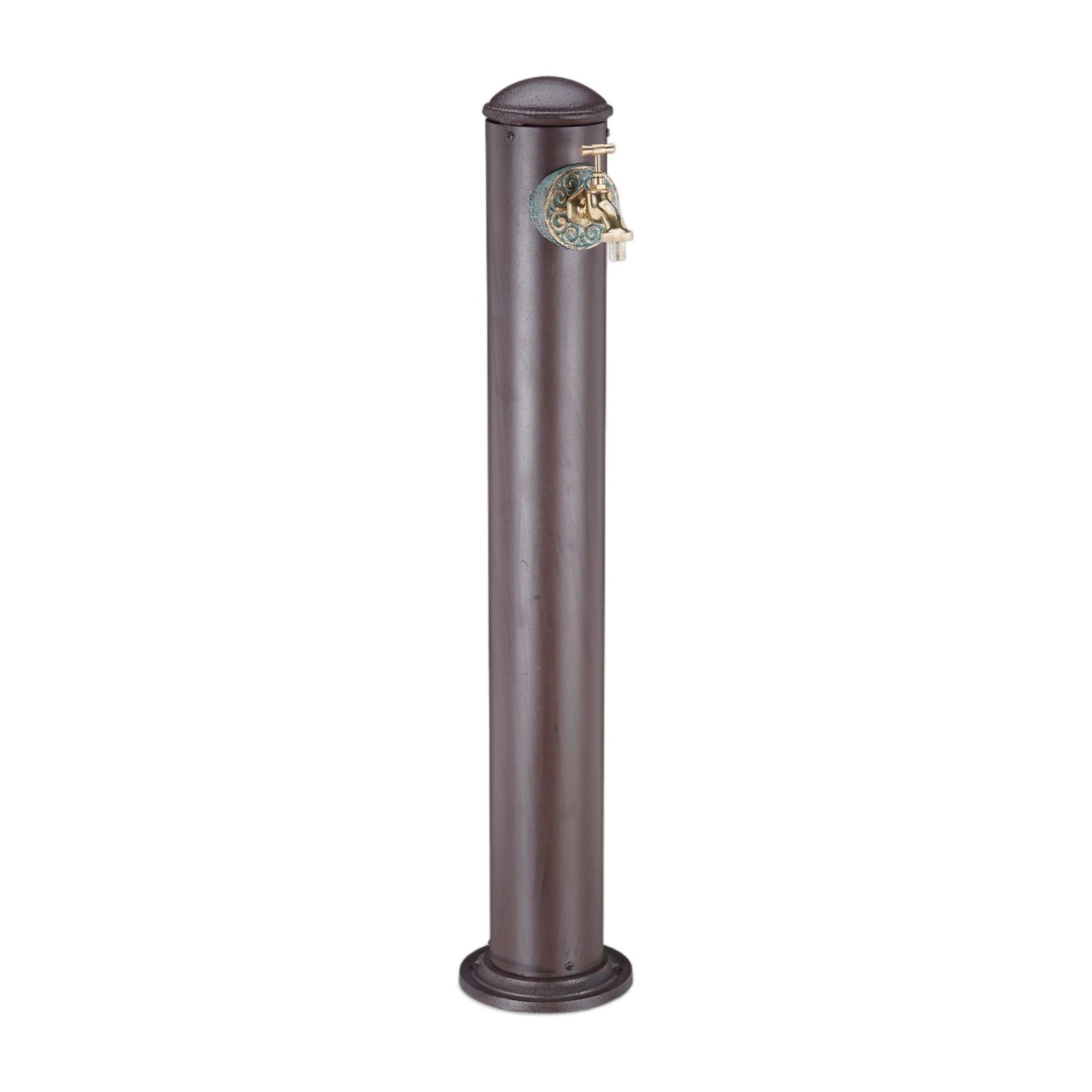 Relaxdays Wasserzapfsäule Aluminium Stahl Braun mit Wasserhahn 91 cm x 17 cm 5,6 kg