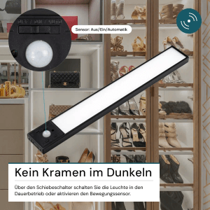 LUXULA LED Unterbauleuchte Akku CCT Warm -Kaltweiß Dimmbar Magnetische Schrankleuchte mit Bewegungsmelder Kabellos Küchenleiste Schwarz 30cm USB-C