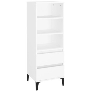 Weißes vidaXL Highboard (40x36x110 cm) mit 3 offenen Fächern und 2 Schubladen aus Holzwerkstoff.