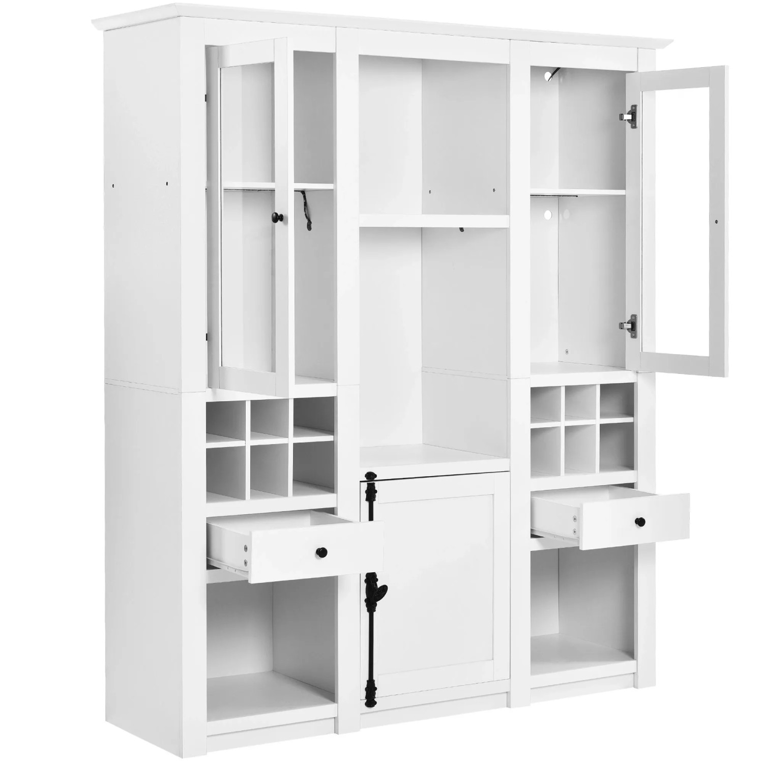 okwish Vitrine mit 7 Farben LED Beleuchtung Wohnzimmer 143x45.5x170cm Weiß