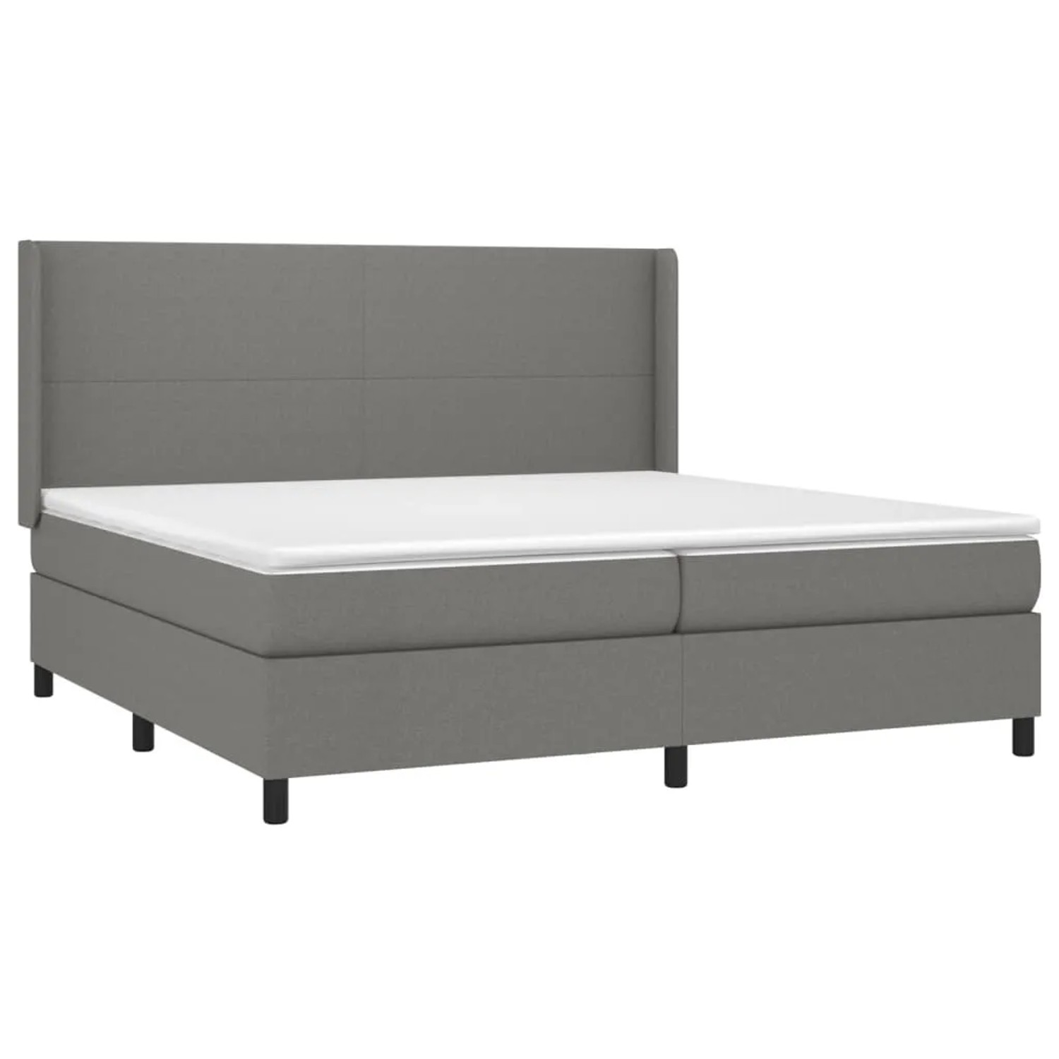 Dunkelgraues vidaXL Boxspringbett 200x200 cm mit Matratze und Kopfteil.