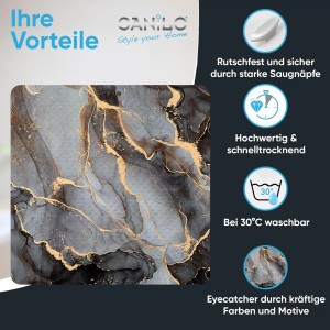 Sanilo Badematte Marmor Abstrakt, rutschfeste Duschmatte mit Marmor-Design in Grau und Gold.