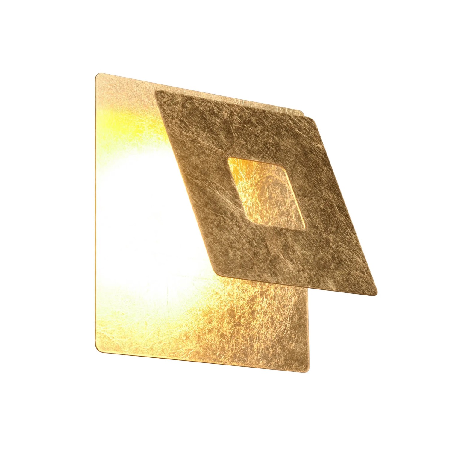 Goldfarbene, eckige Trio LED-Wandlampe Leano für indirekte Beleuchtung im Wohnbereich.