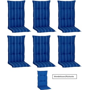 6er-Set Beo Sitzauflagen Hochlehner Tovarnik blau-weiß gestreift für Gartenstühle.