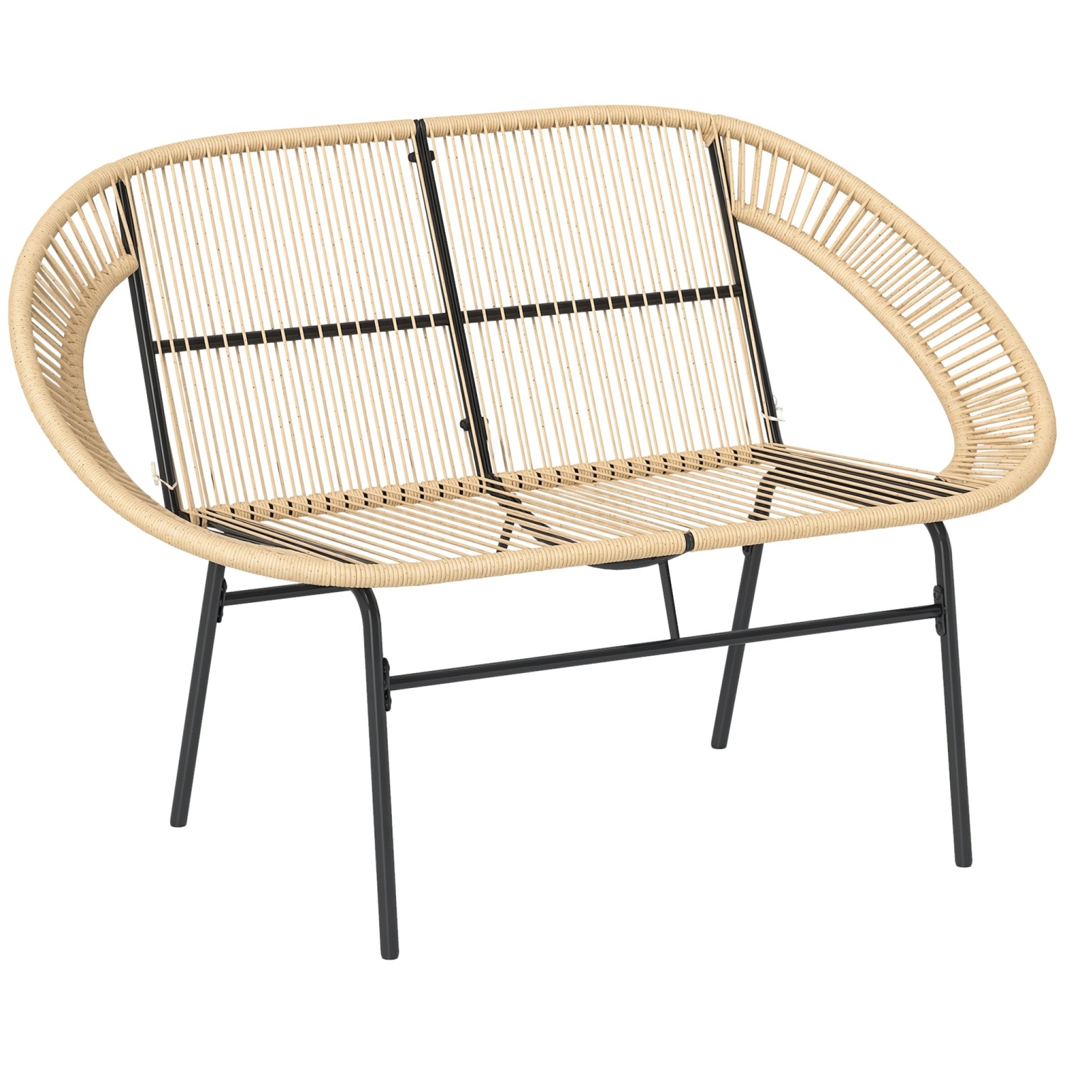 Outsunny Gartenbank 2-Sitzer Stahl Rattan 126L x 72B x 83H cm Khaki günstig online kaufen