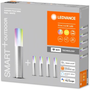 Ledvance Smart+ Garden Pole Mini 5-flammig im Karton. Smarte RGB Außenleuchte, dimmbar, steuerbar per App.
