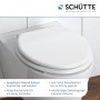 Weißer Schütte MDF WC-Sitz Spirit mit Absenkautomatik auf einer Toilette.