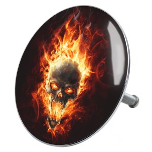 Sanilo Badewannenstöpsel mit Totenkopf in Flammen Design.