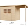 Elementgartenhaus Felix2Plus natur mit Anbau, Holzhaus mit Doppeltür und Fenster