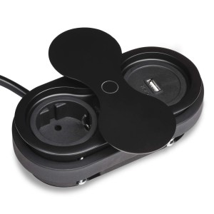 SOTECH Doppel Einbausteckdose Oval Schwarz mit Schuko USB