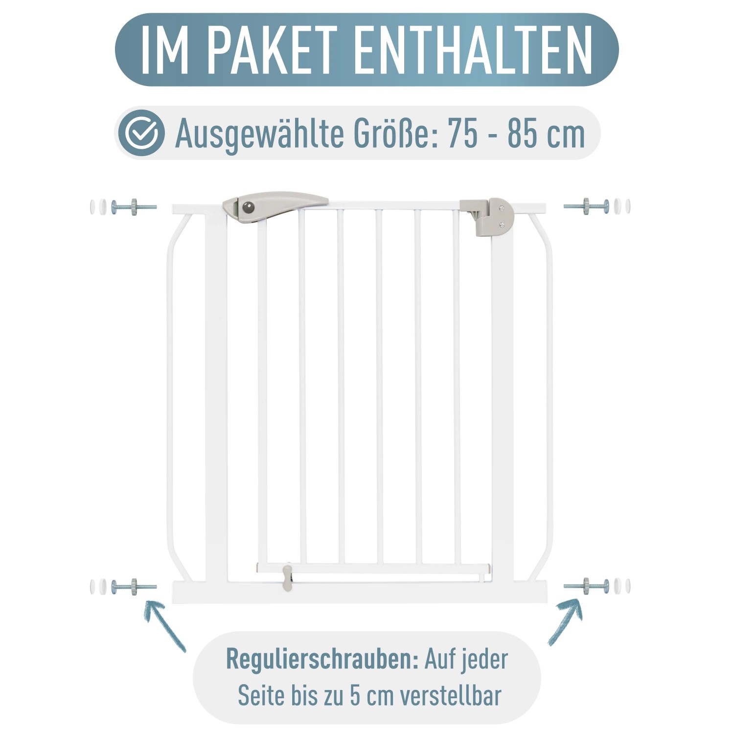 ib style Türschutzgitter Berrin 58-185cm Treppenschutzgitter für Kinder und Haustiere Ohne Bohren Weiß 75-85cm_9