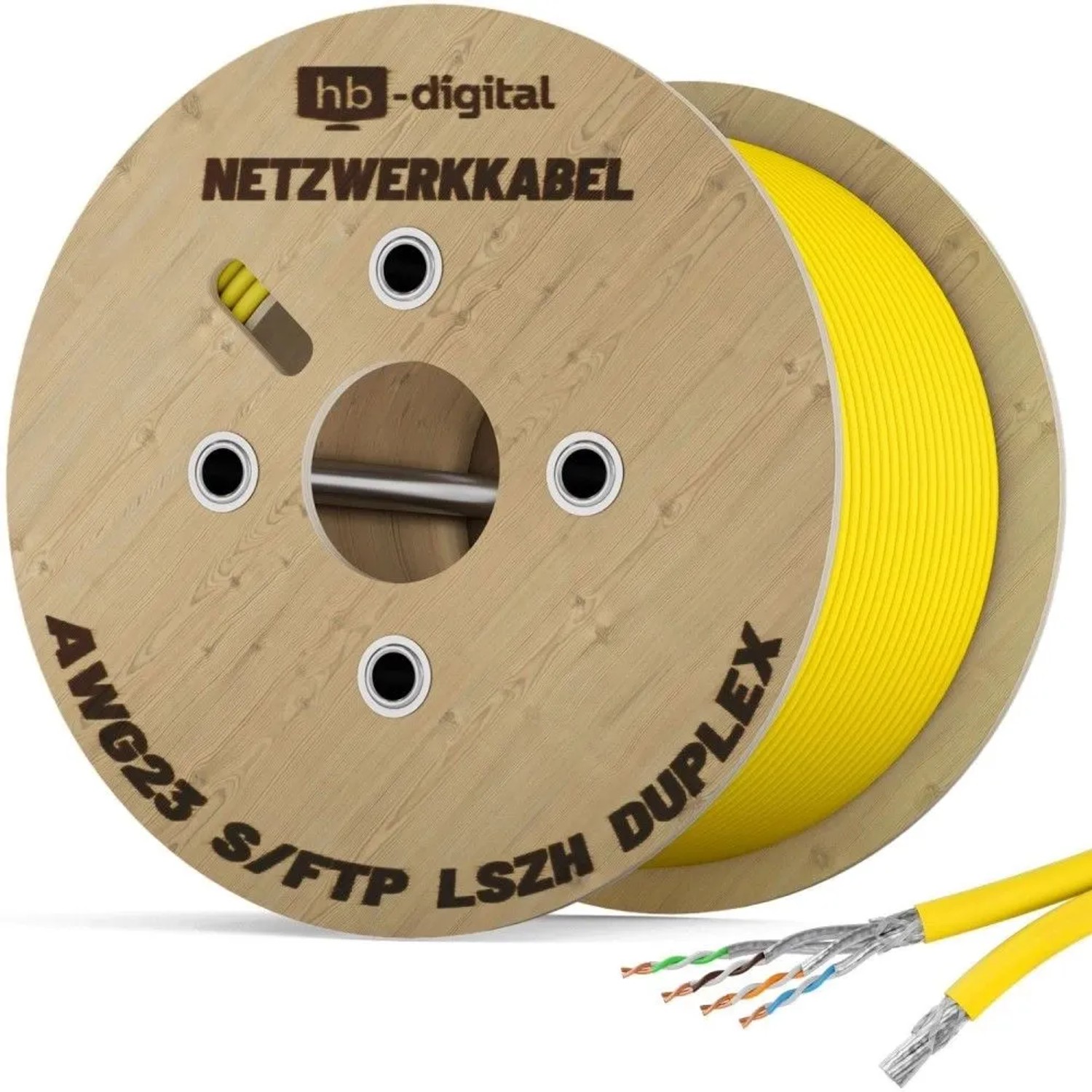 hb-digital CAT 7 Kabel Duplex Ethernetkabel LSZH max. 1000 MHz S/FTP AWG23 250m Gelb