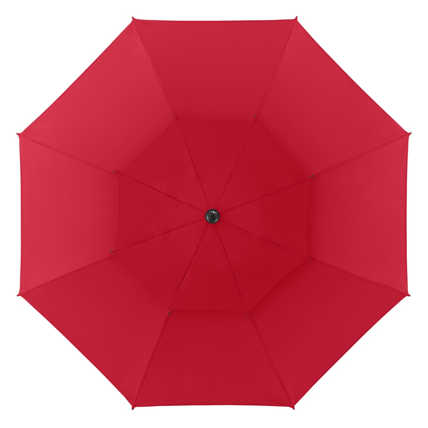 Roter Doppler Strandschirm Windprofi Neo 200 von unten, ideal für windige Tage am Strand.