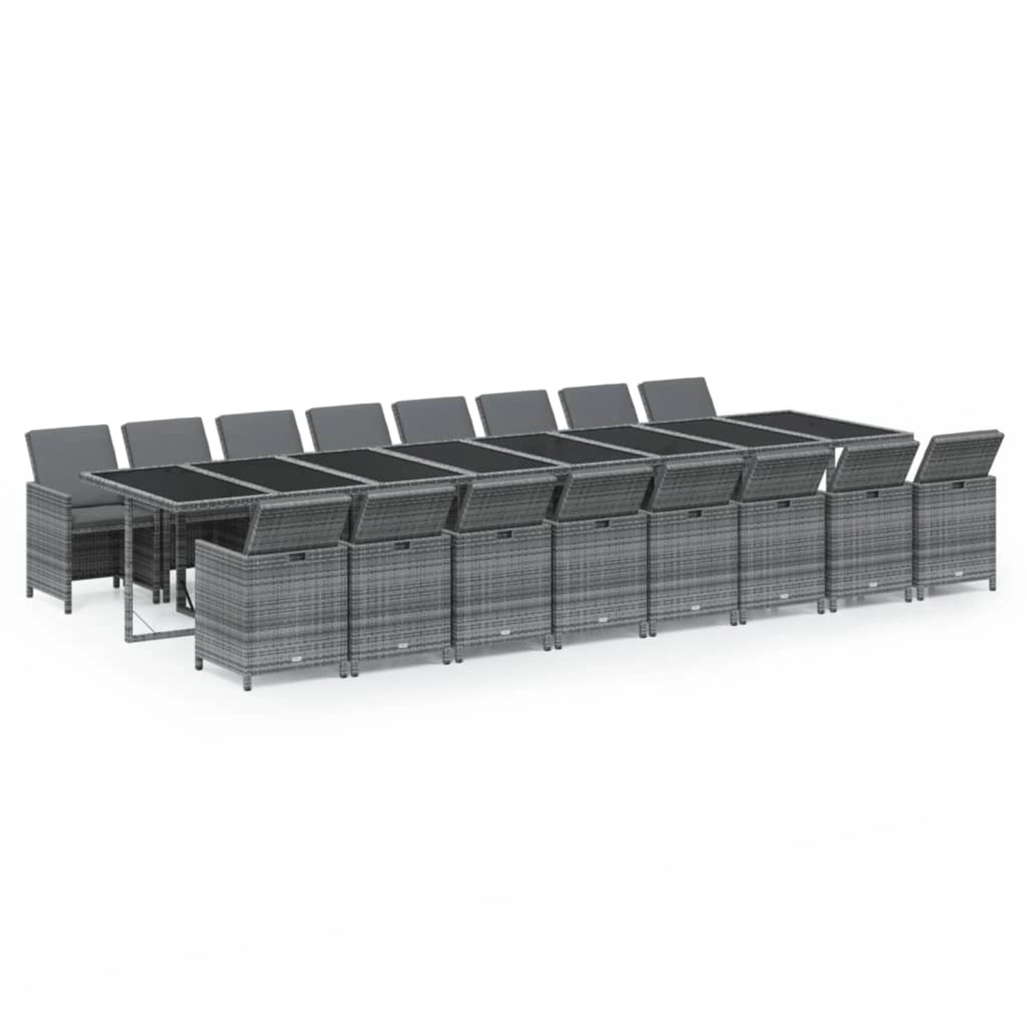 vidaXL 17-Tlg Garten-Essgruppe mit Kissen Grau Poly Rattan 3095671 günstig online kaufen