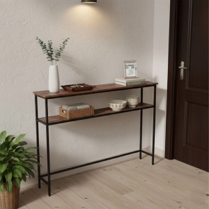 Relaxdays Konsolentisch MDF Eisen Braun Schwarz 2 Ablagen Höhenverstellbar 80 cm x 120 cm x 20 cm