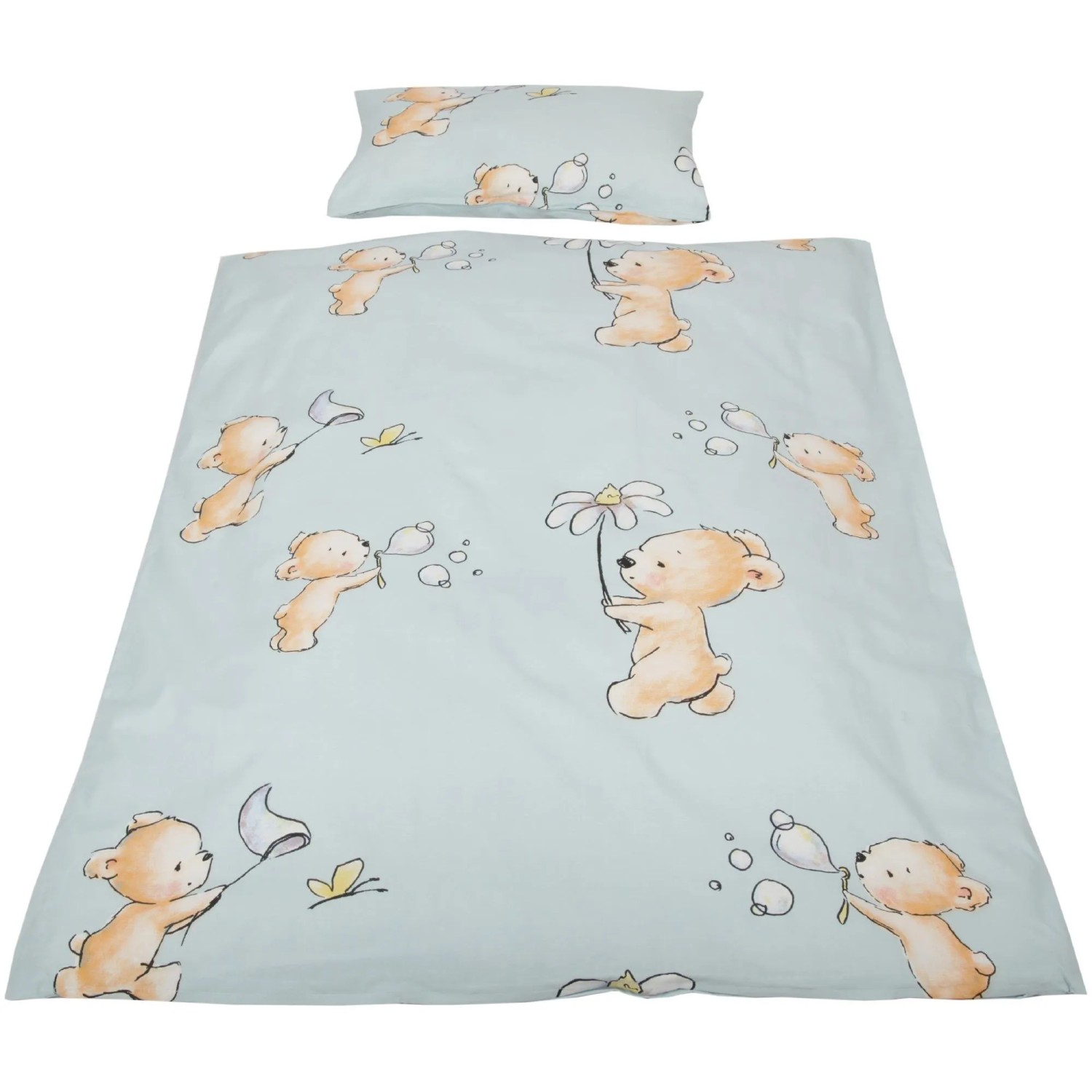 Bestlivings Kinderbettwäsche Bärchen Blau, 100x135 cm & 40x60 cm, mit Bärchen Motiv.