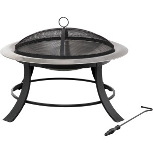 Tepro Feuerstelle Silver City, 74x74 cm, mit Funkenschutz und Schürhaken. Schwarz/Edelstahl.