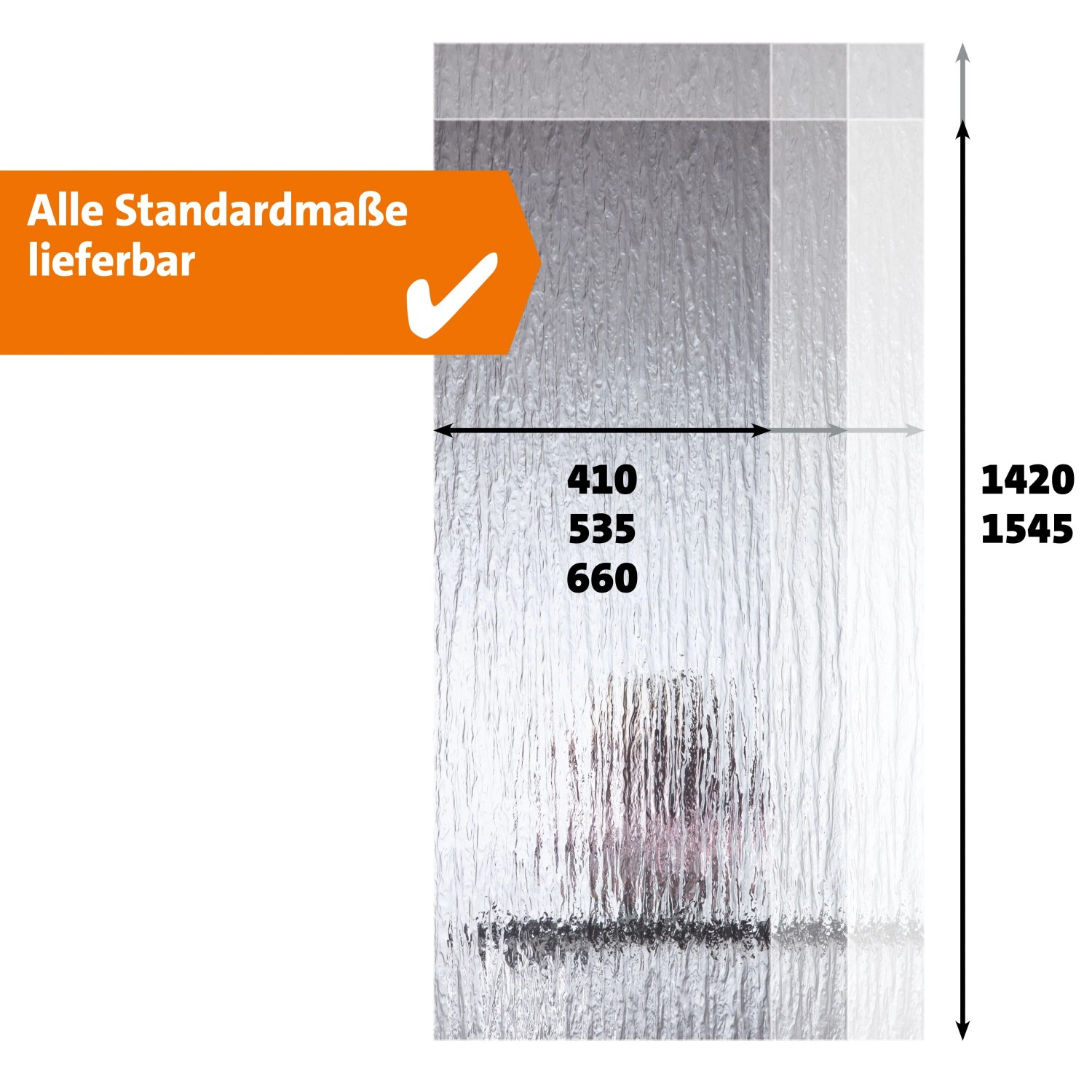 Skyscope Lichtausschnitt für Holztür, ESG Silvit Weiß, 53,5x142cm, Detailansicht mit Maßangaben.